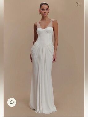 Meshki Cream Roxanne Velvet Corset Maxi Dress with Sheer Straps
